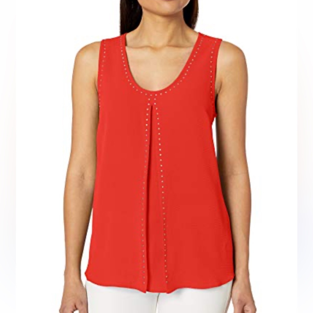 Tribal Women's Size Large Sleeveless Blouse Scoop Neck w/Studs in Red Fiesta